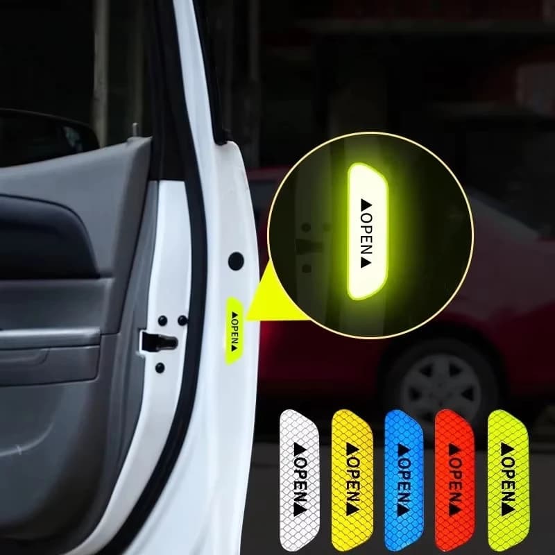 4 pezzi/set adesivi per portiere auto marchio di avvertimento di sicurezza universale APERTO nastro riflettente alto adesivo per casco da bici per moto esterno auto