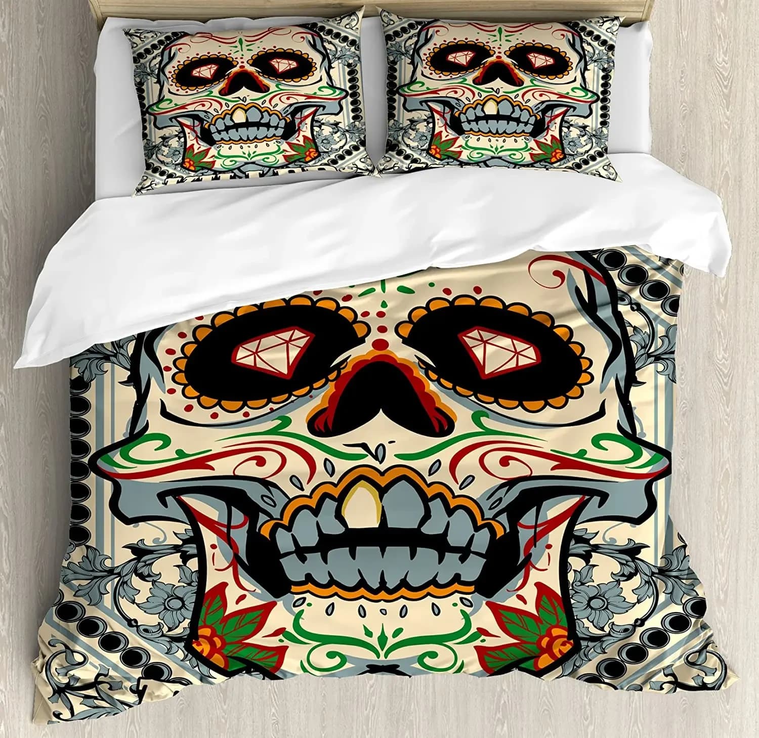 Set copripiumino per biancheria da letto con teschio di zucchero Set copripiumino gotico Twin/Full/Queen/King Set copripiumino in morbida microfibra da 3 pezzi