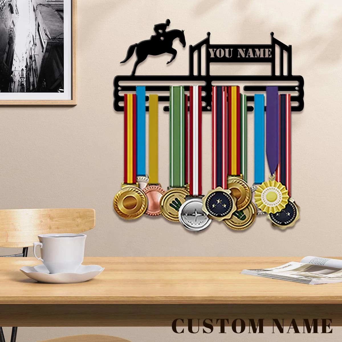 Espositore personalizzato in metallo per medaglie equestri, regalo di San Valentino, per decorare la stanza, adatto per pallacanestro, calcio e altri sport.