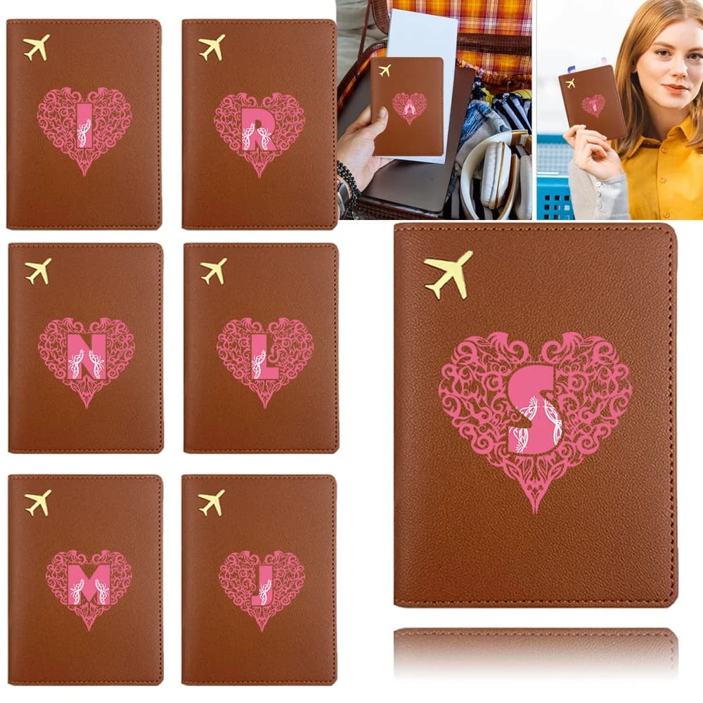 PU Soft Passport Holder Ticket Visa Storage Case Multi Pockets Anti Travel Document Cover for Long Time Use Initial Name Letter