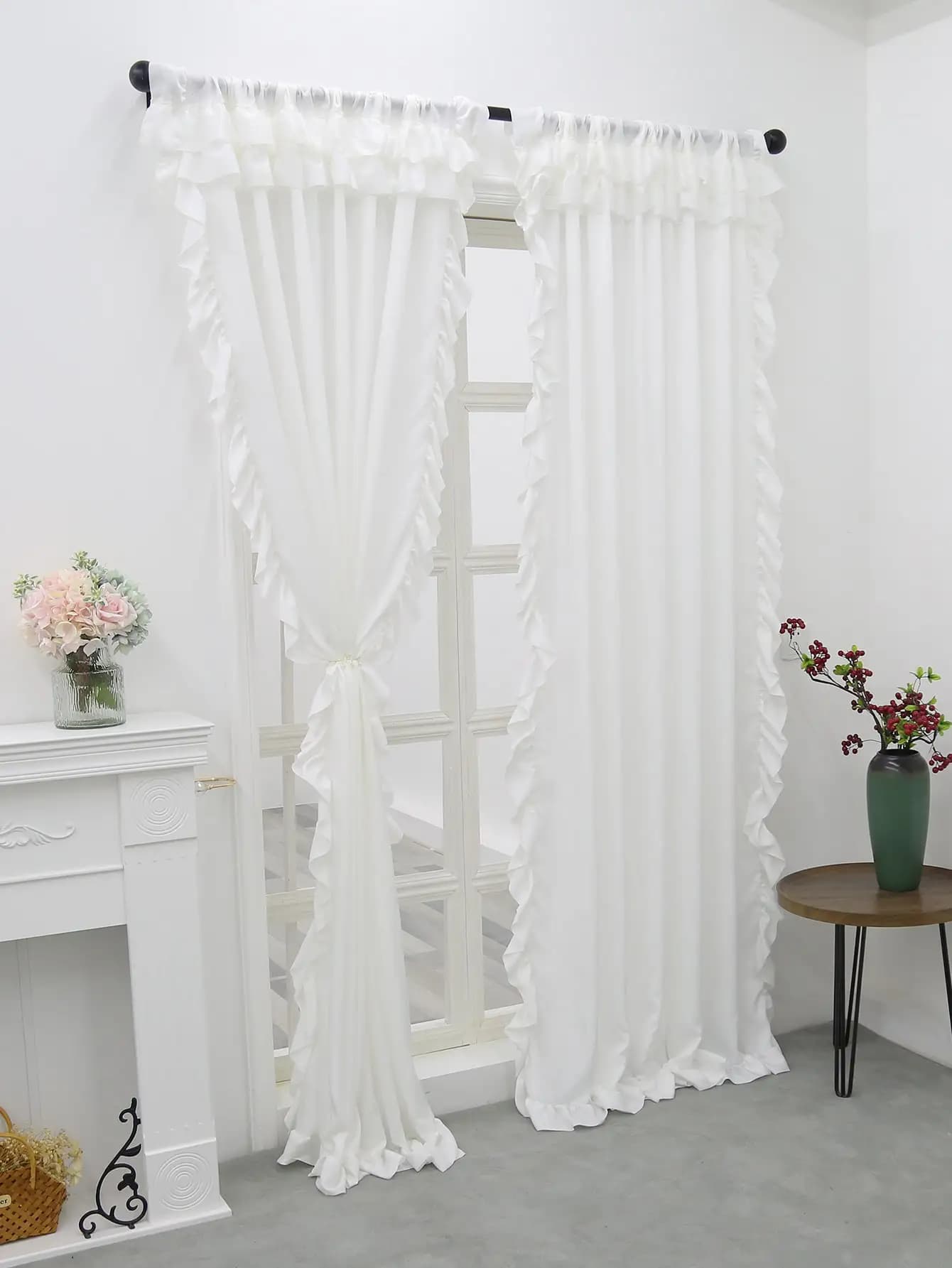 White smooth velvet double hat curtains, decoration for living room and bedroom windows, white wedding curtains, meetings