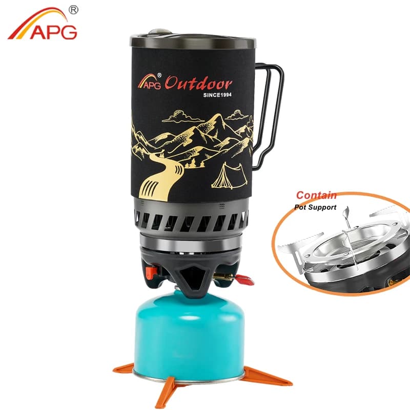 APG portable cooking system from 1400ml outdoor hiking camping stove heat exchanger pot burners to Gas propane