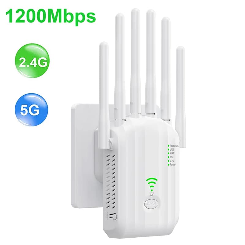 Wireless WiFi Repeater 1200Mbps Signal Extender 2.4G 5GHz Dual Band Wi-Fi Amplifier Long Range Signal Booster For Home Office