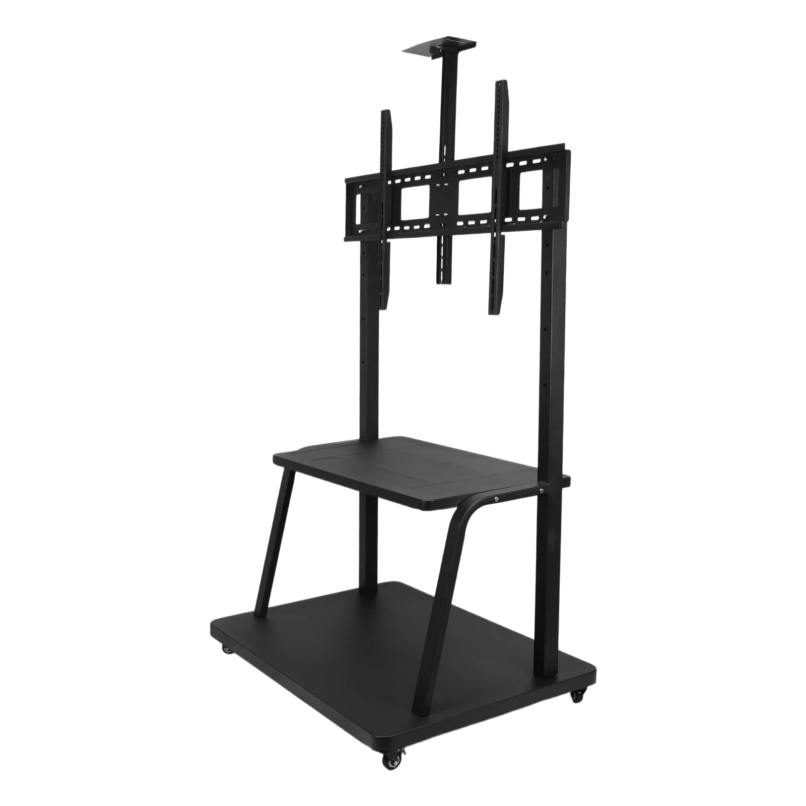 Supporto TV Mobile con Ruote e Ripiano per Laptop per Schermi da 50 a 200 Pollici, Ripiano TV Girevole con Carico Massimo fino a 300 kg, Altezza Regolabile