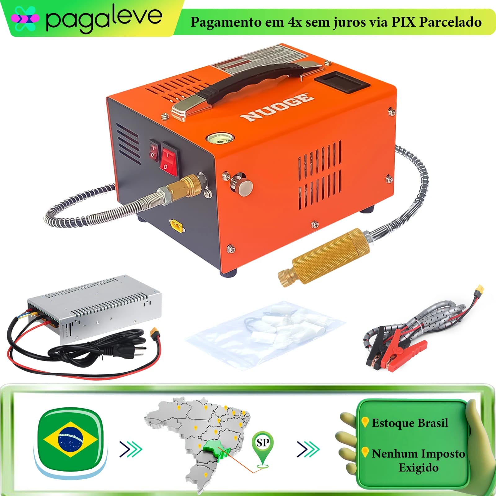 PCP NUOGE 110V/220V Air Compressor, 4500Psi 30Mbar, High Pressure Oil/Water Pump for Diving Tanks