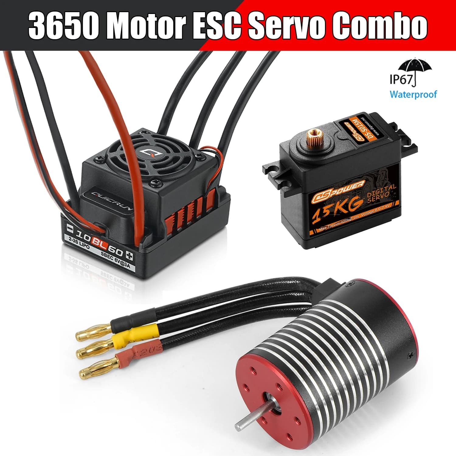 Hobbywing QuicRun WP-10BL60 ESC 3650 Serie Motore Brushless Impermeabile 15kg Servo Digitale Combo per 1/10 1/12 RC Auto Wltoys