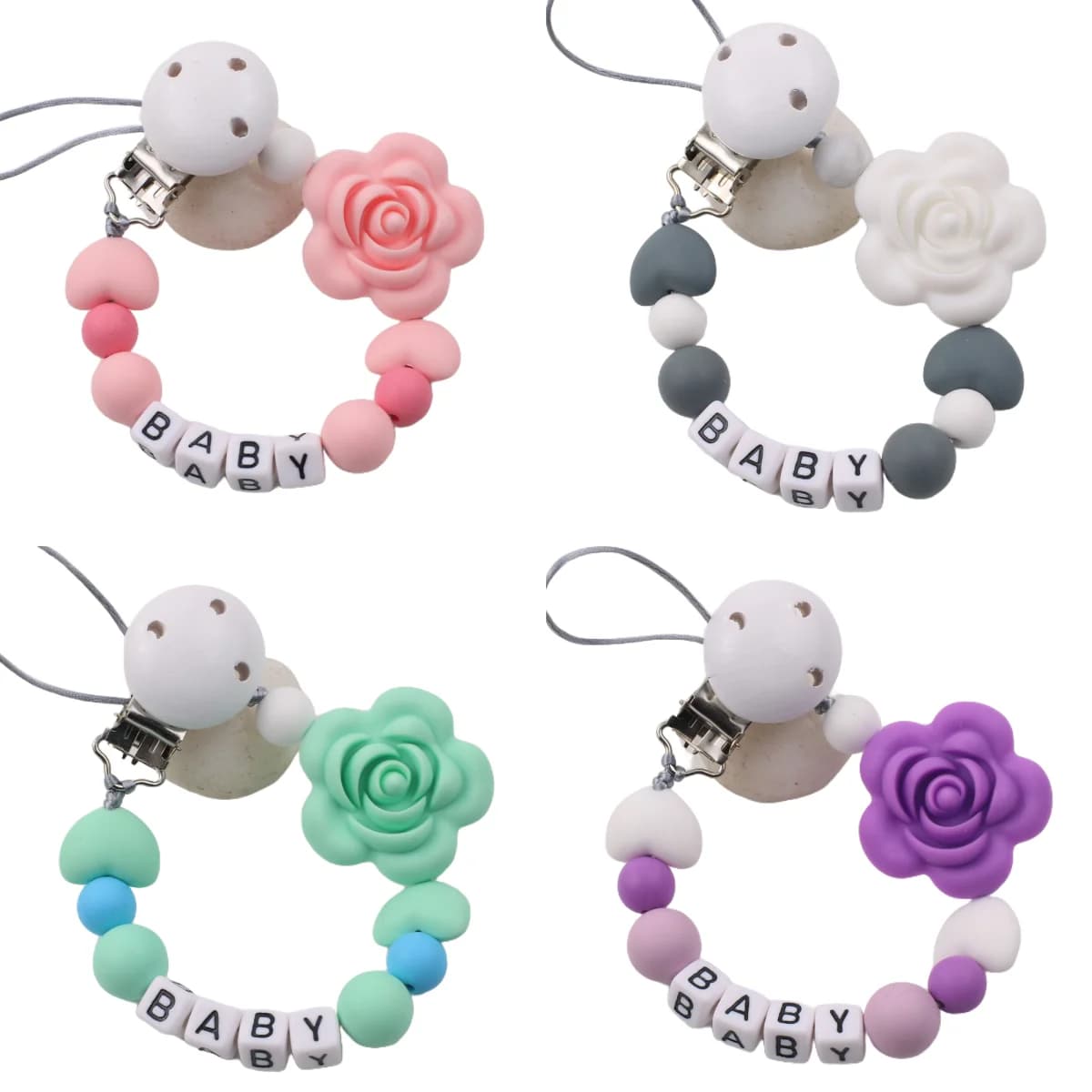 Clip per ciuccio per bambini Catena Perline in silicone Massaggiagengive Giocattoli Porta ciuccio Catena per ciuccio Regalo