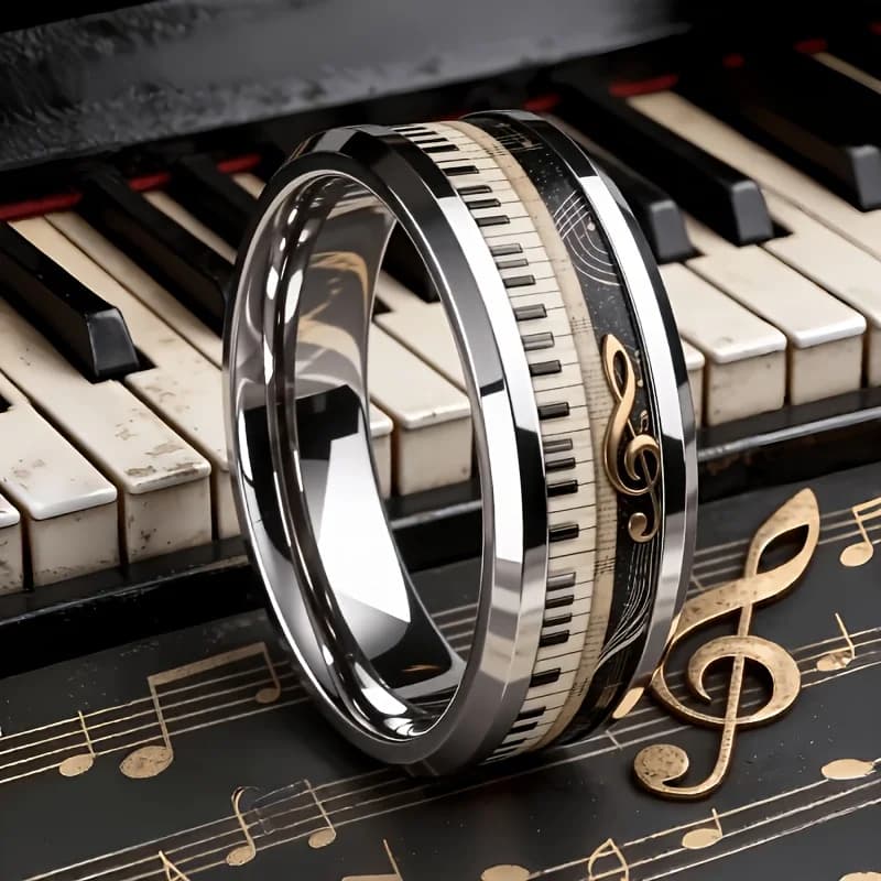 Retro piano music note ring, artistic light luxury, exclusive luxury, multi-functional personalized daily commuting ring, made of classic 304L stainless steel material, suitable for men, women and