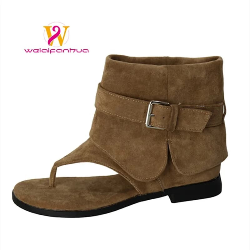 Women's Sandals 2026 New Style Flat Women's Roman Sandals Low Heel Denim Boots Toe-closing Trouser-style Boots Luxury Sandals