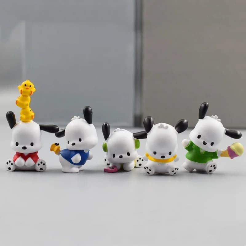 Set di 5 Figurine Kawaii Sanrio Anime 3-4cm, Modelli Pochacco e Melody, Accessori, Giocattoli per Bambini, Action Figure in PVC, Regalo