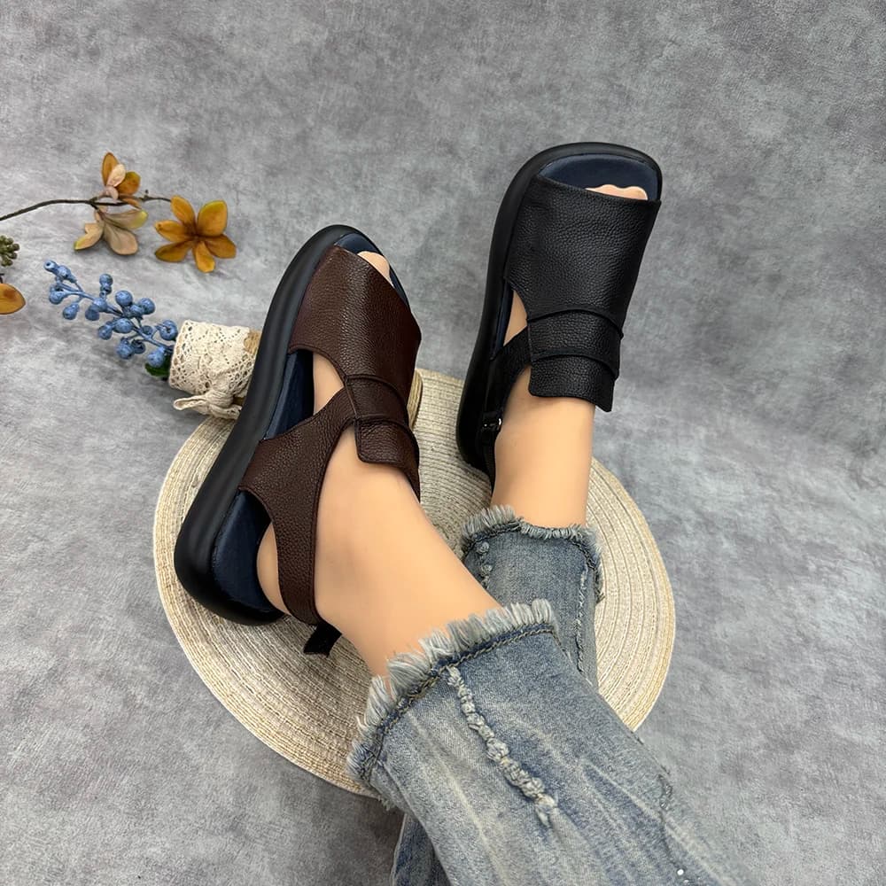 Birkuir Retro Open Toe Platform Sandals For Women Hook Loop Soft Flat Heel Luxury Thick Heel Genuine Leather 2025 Beach Sandals