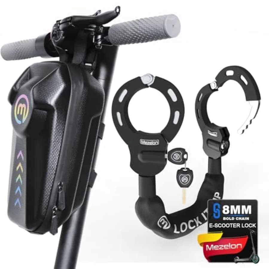 Lucchetto per Scooter, Catena di Sicurezza Antifurto da 8mm con 3 Chiavi e Borsa Impermeabile per Scooter Elettrici
