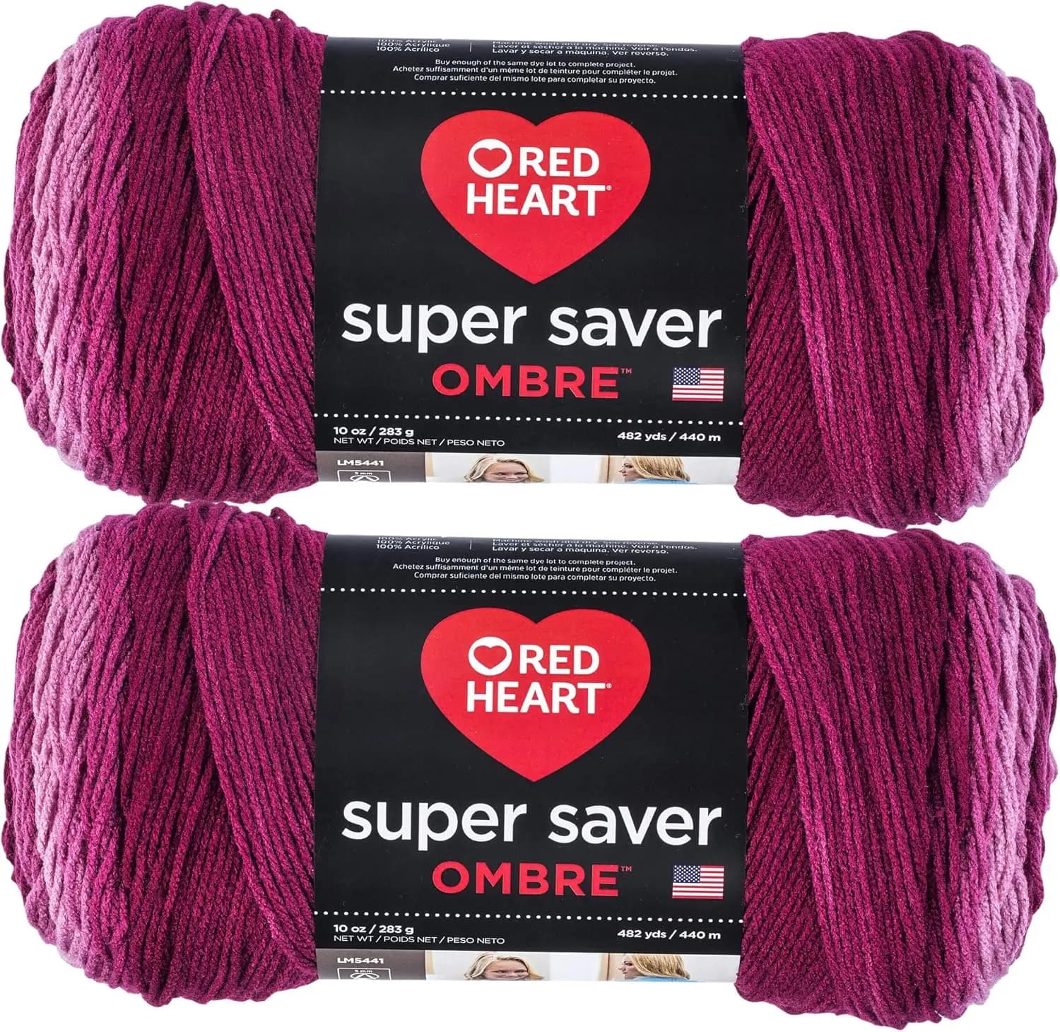 Filato Ombre Anemone Super Saver Jumbo - Confezione da 2 x 283g/10oz in Acrilico, 4 Fili di Spessore Medio, 482 Iarde per Lavorazione a Maglia e Uncinetto
