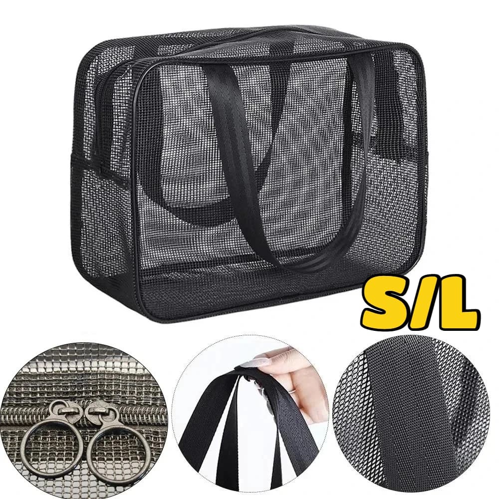 Borsa da Bagno Portatile, Pochette a Rete per Doccia, Organizzatore per Accessori da Bagno e Trucchi da Viaggio, Borsa da Spiaggia