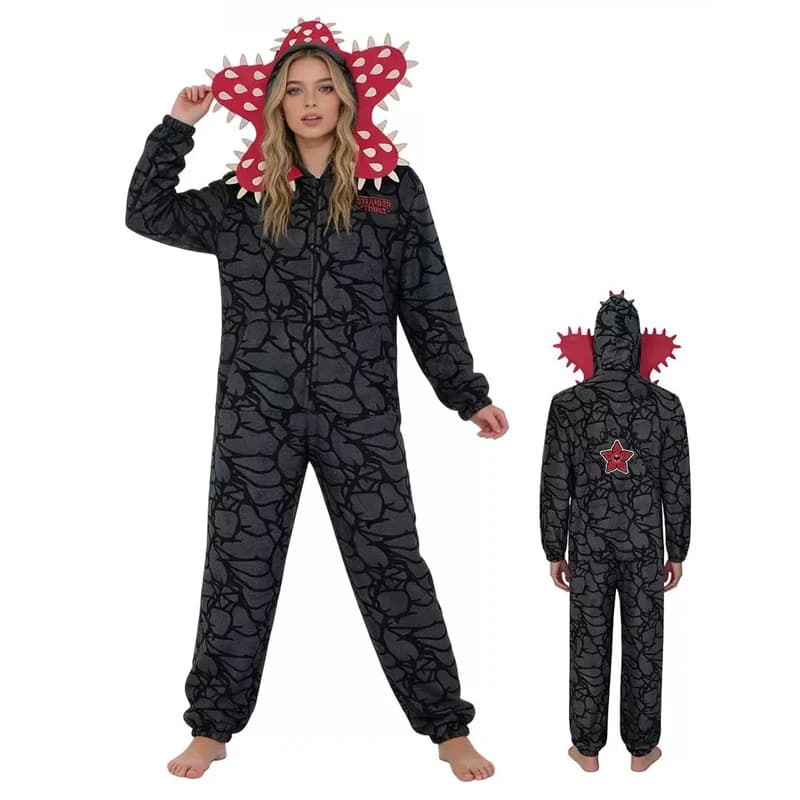 Pigiama da mostro natalizio con design vegetale Demogorgon Tutina per adulti con accogliente tessuto di flanella, perfetto per le feste natalizie