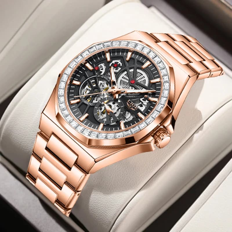 Orologi Meccanici LIGE Design Originale per Uomo, Marca di Lusso Classica, Orologio Automatico Scheletrato Impermeabile Casual da Uomo