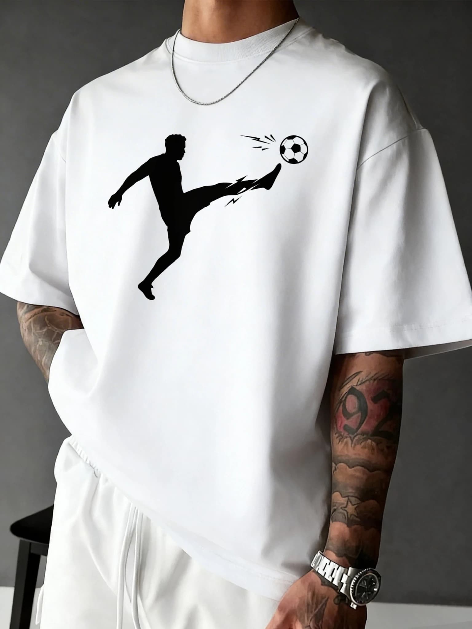 Men's Football Player Print T-Shirt 100% Cotton High Quality Loose Casual Streetwear Short Sleeve Summer Sports Tee