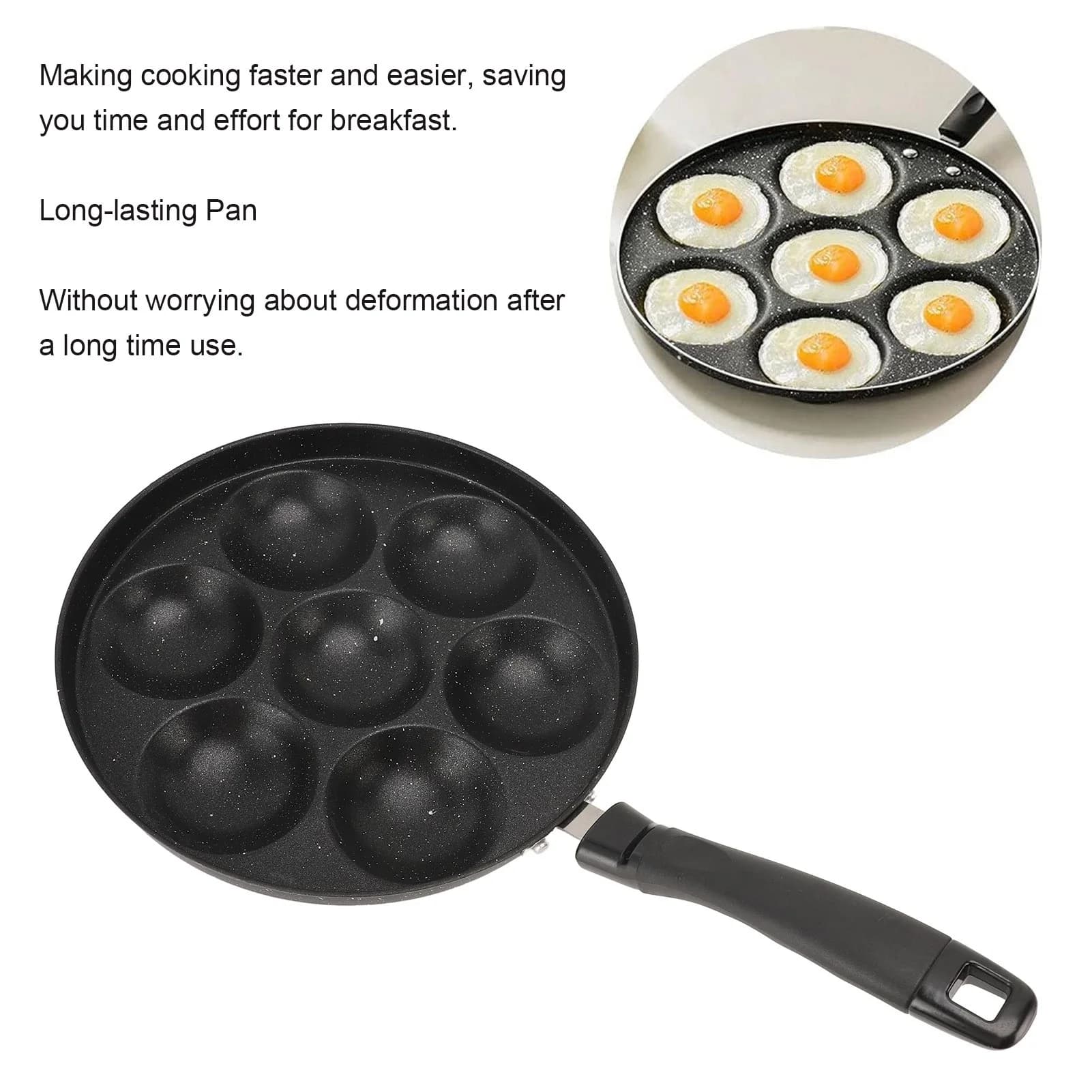 7 Holes Frying Pan Egg Pan Omelette Fried Egg Pan 7 Holes Frying Pan Nonstick Multipurpose for Home Kitchen Breakfast Making