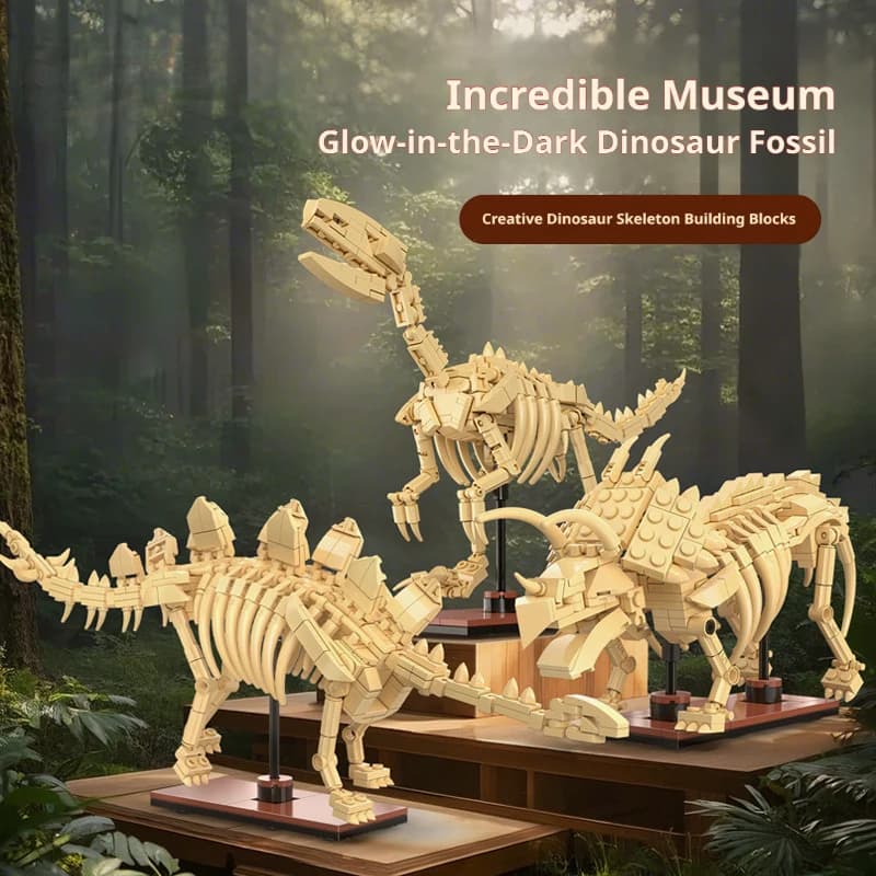 Blocchi da costruzione a forma di scheletro di dinosauro, modelli di Tyrannosaurus Rex, Raptor e Triceratops, giocattoli per adulti e bambini, ornamenti da collezione.