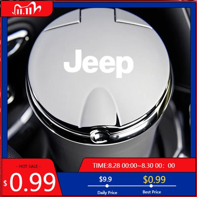 Cup Holders Car Ashtray with Led Light with Cover Portable Car Supplie For Jeep Renegade Compass Grand Cherokee Wrangler Patriot