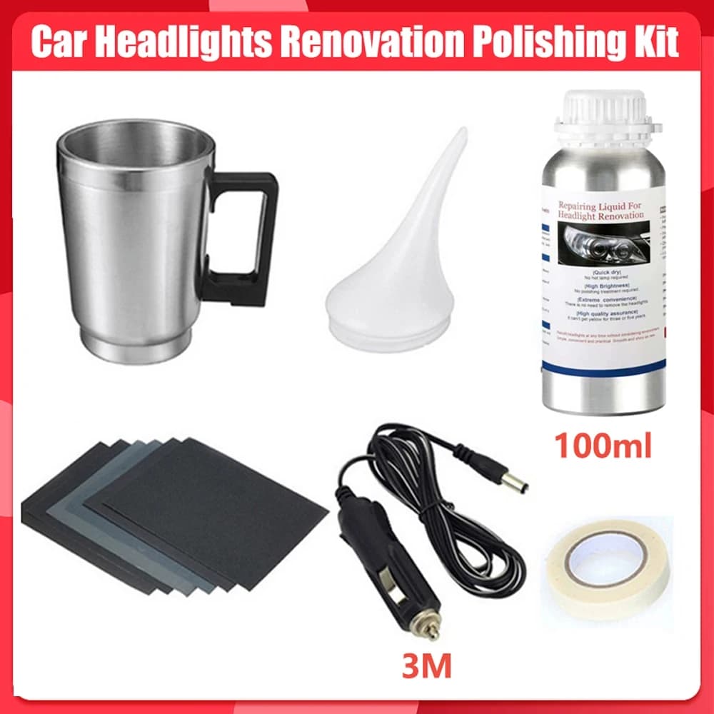 Kit di lucidatura per ristrutturazione fari per auto Kit di lucidatura chimica per fari Strumento per la cura automobilistica Set di strumenti per auto in polimero liquido da 100 ml