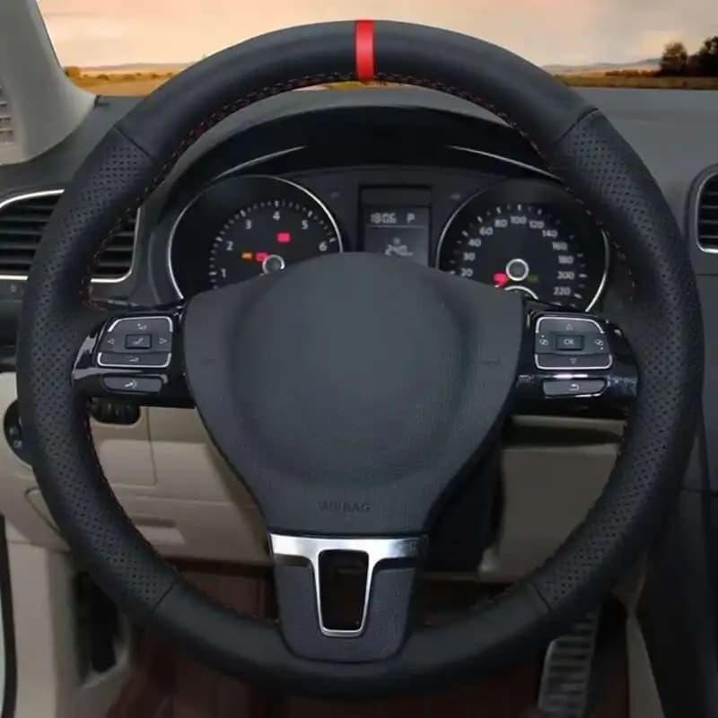 Per Volkswagen VW Gol Tiguan Passat B7 Passat CC Touran Jetta Mk6 Coprivolante per auto in morbida pelle nera fai da te