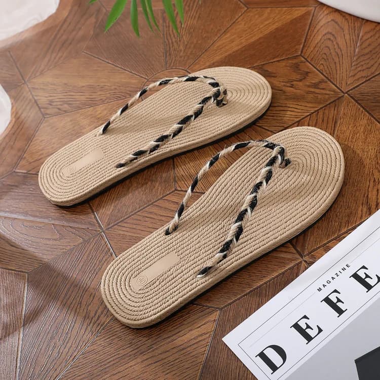 Sandali da uomo dal design semplice con fondo piatto, ciabatte estive in paglia intrecciata, infradito comode e leggere in EVA