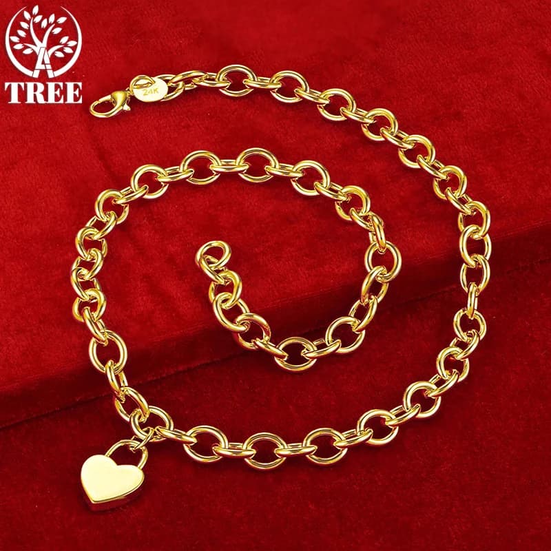 ALITREE collane in oro giallo 24 carati per donna catena con ciondolo a forma di cuore Lady Party Wedding Fashion Jewelry regali di natale di compleanno