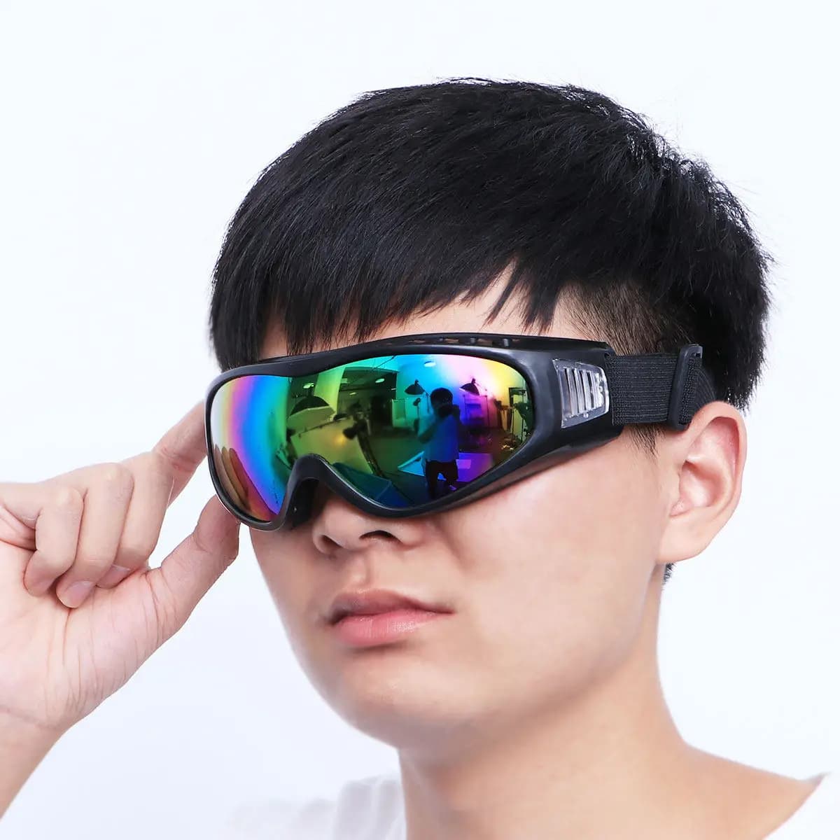 Outdoor Windproof Ski Goggles Blue Frame Colorful Lens Protective Safety Glasses Unisex Cycling Motorcross Snowmobile