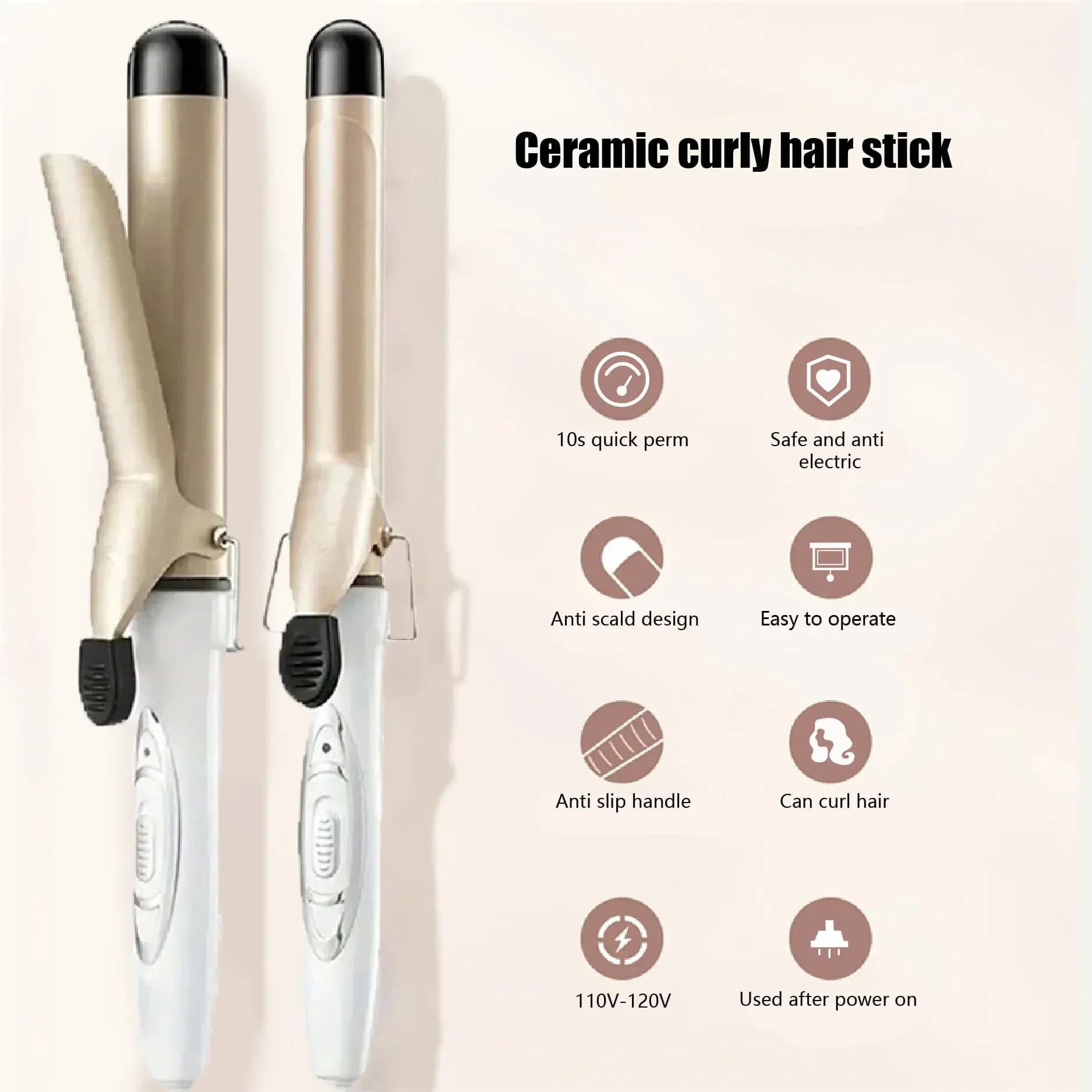 C-151 rod for curly hair, iron large wave golden curlers for domestic use, 32/25 mm