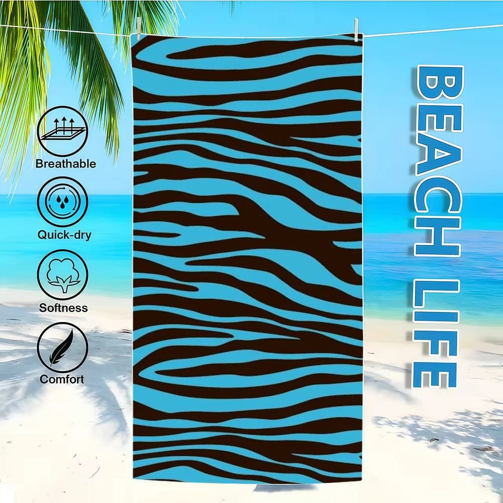 Printed fabric bathrobe with zebra pattern, beach, fast drying, lightweight, portable, for camping, fashion, swimming pool, travel