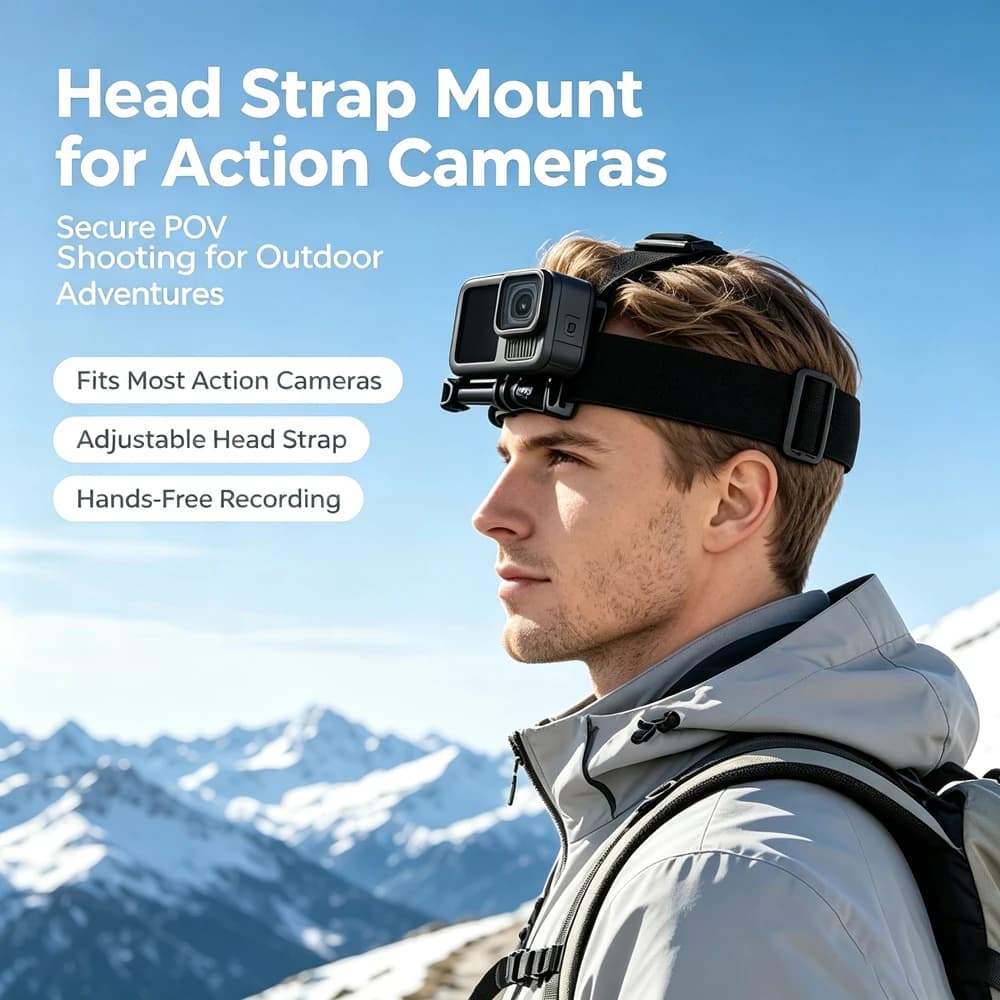 Head strap with support for GoPro Hero 13 12 11 10 9 SJCAM AKASO Insta360 DJI Osmo Action 6 5 PRO 4 3 Nano Camera
