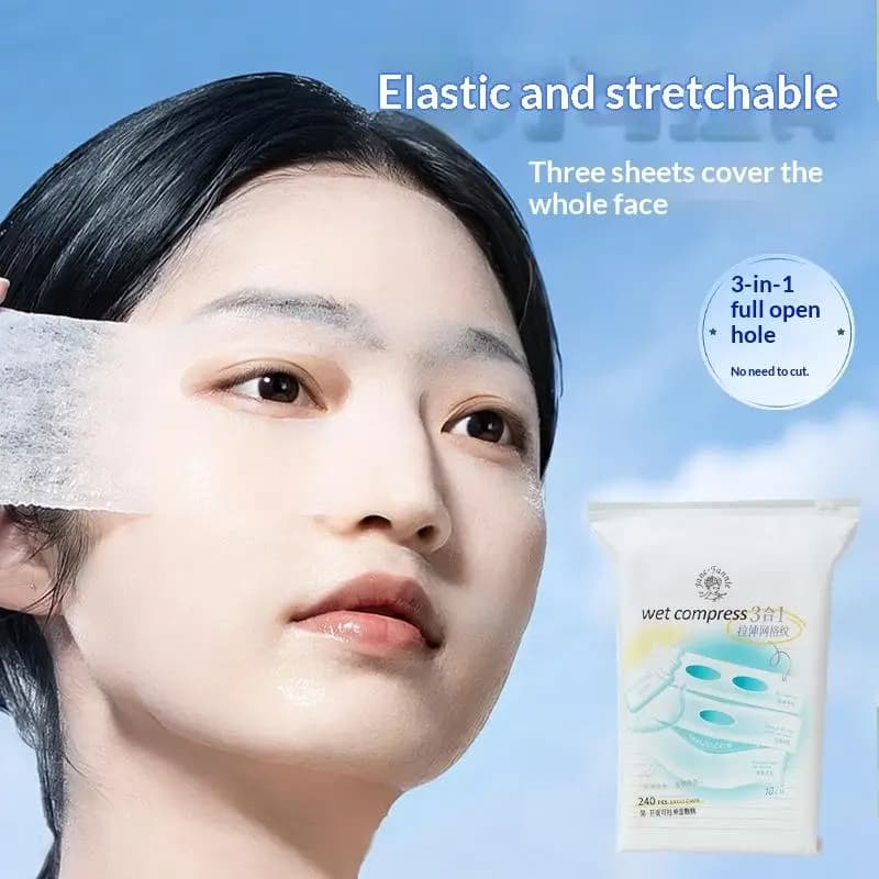 Stretchable 3 In 1 Wet Compress Facial Cotton Pads Pre Cut Eco-Friendly Natural Cotton Sheets for Daily Skincare Use