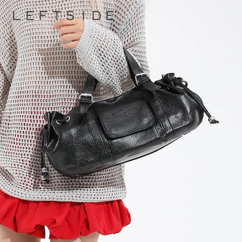 LEFTSIDE Design PU Leather Pillow Bags for Women 2025 New Korean Fashion Simple Trend Female Shoulder Crossbody Bag Handbags