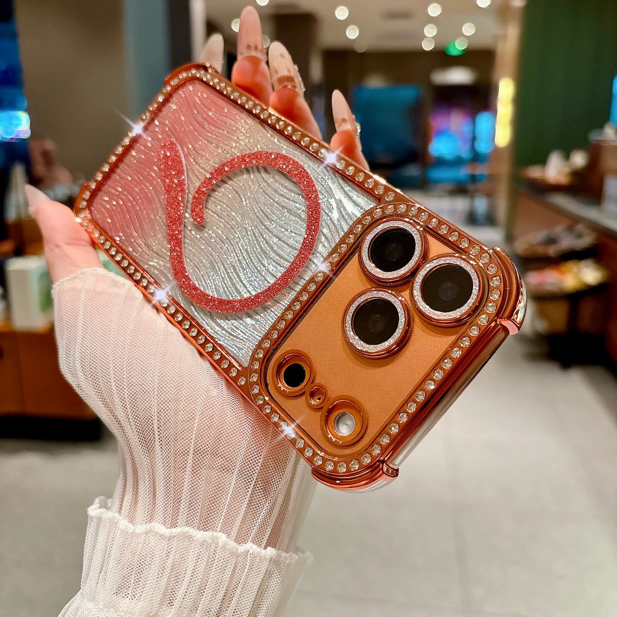 Simple Diamond Studded Gradient Magnetic Case For iPhone 17 Pro Max 16 Plus 15 14 Comfortable Grip Shockproof Slim Duarble Cover