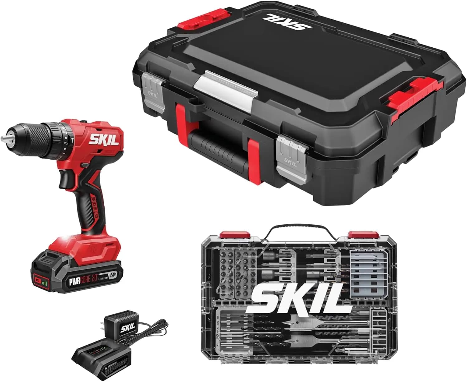 Kit Trapano a Percussione Cordless 20V con Batteria 2.0Ah, Caricabatterie 30W e Set di 75 Punte in Valigetta