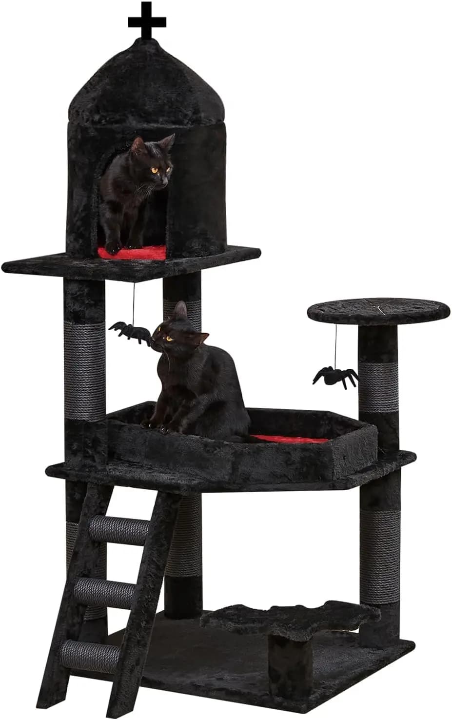 Albero per Gatti in Stile Gotico per Interni, Nero, con Letto a Bara, Tiragraffi e Palla Sospesa per Gatti di Taglia Grande