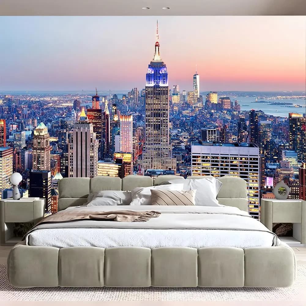 Arazzo con skyline di New York City, USA, paesaggio moderno con luce notturna, decorazione da parete psichedelica per meditazione, per camera da letto e soggiorno