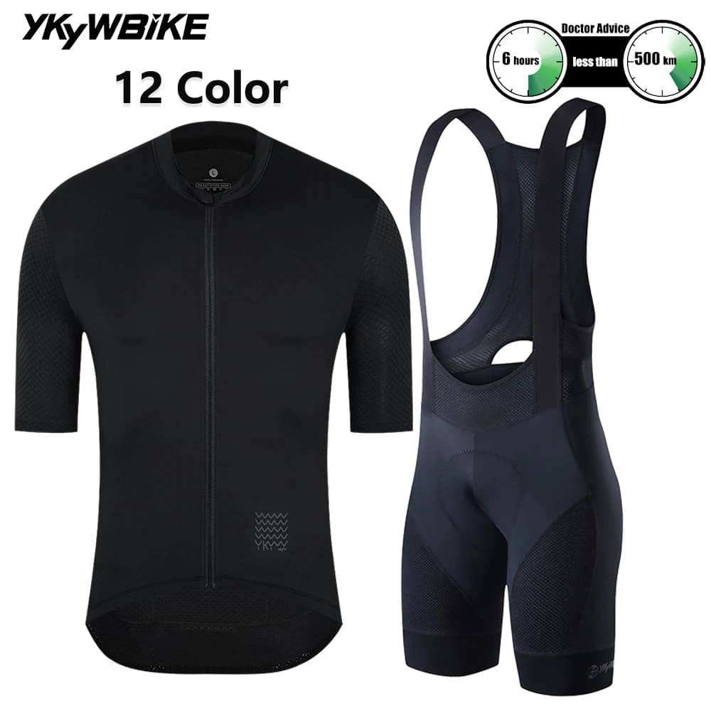 YKYWBIKE Men Cycling Jersey Sets Summer Short Sleeve Quick Dry Breathable 6H Pad Bib Shorts MTB Road Bike Bicycle Clothes Suit
