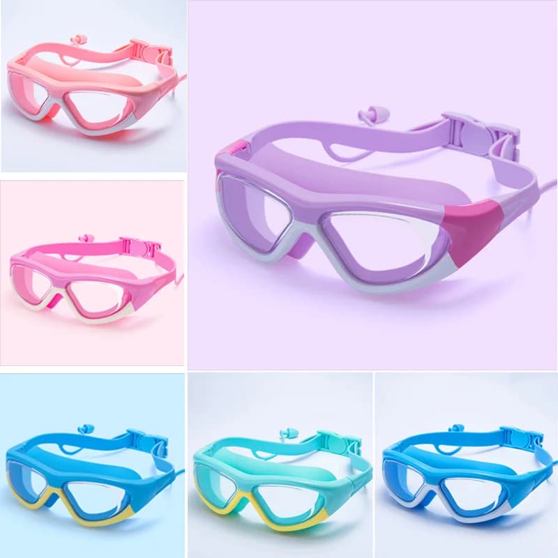 Occhialini da Nuoto per Bambini Impermeabili, Antiappannamento ad Alta Definizione, Ampio Campo Visivo, Montatura Grande, con Tappi per le Orecchie