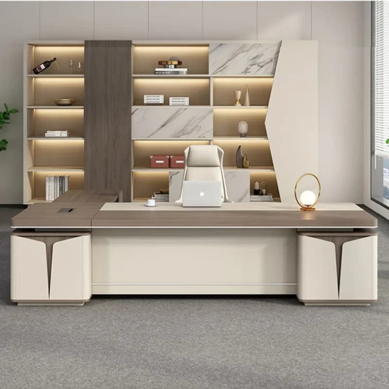 Scrivania per Computer da Gaming, Tavolo da Ufficio con Grandi Cassetti, Scrivania in Legno con Spazio di Archiviazione, Stile Nordico, Arredamento per Hotel