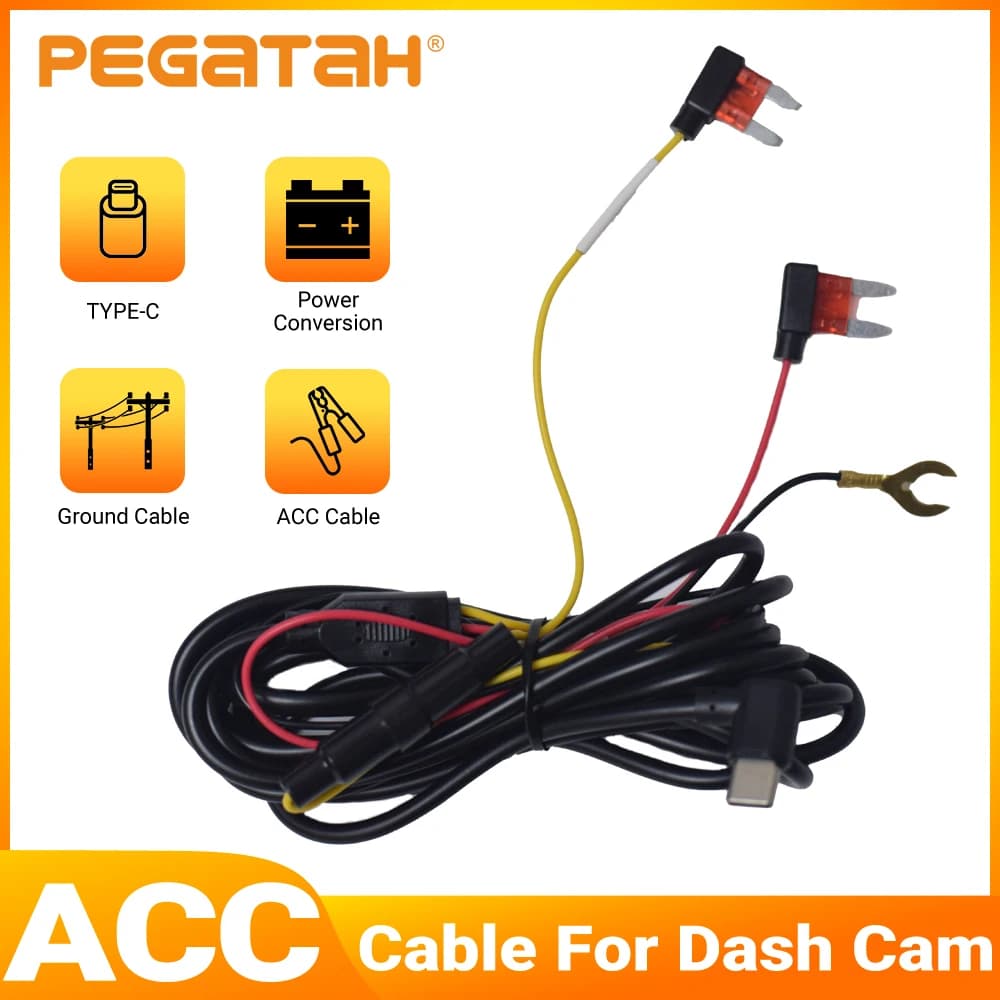 ACC DVR Power Cable for Car Dash Cam 285 cm Type-C Power Line for Video Recorder Power Cable for Car Camera Connect to the fuse box