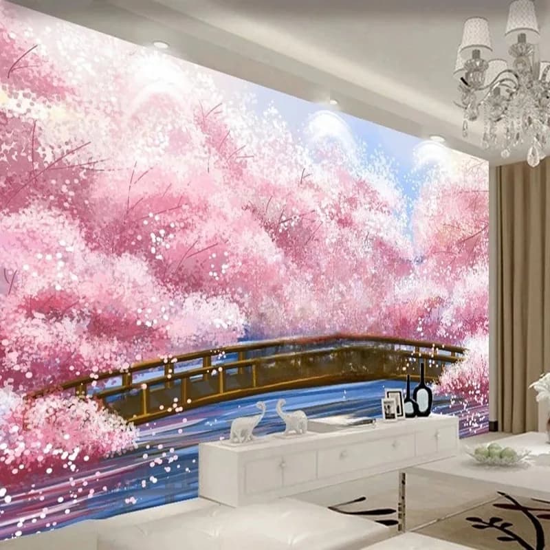 Abstract Floral Wall with Trees and Forests, Wall Paper Painted at Hand for Living, Office, Shop, Wall Decoration, Background Painting