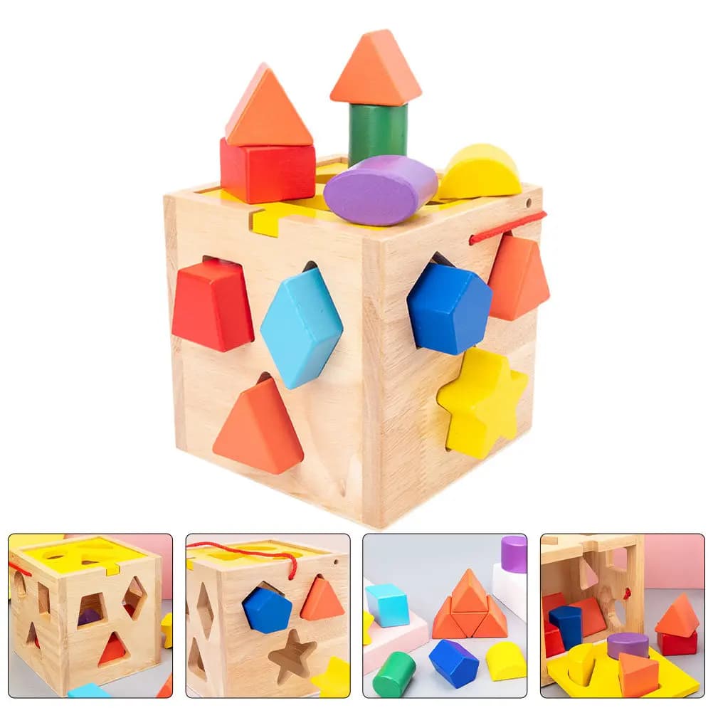 Set di 12 Scatole Intelligenti con Forme Geometriche in Legno Colorato, Gioco Educativo per Migliorare l'Interazione Genitore-Figlio