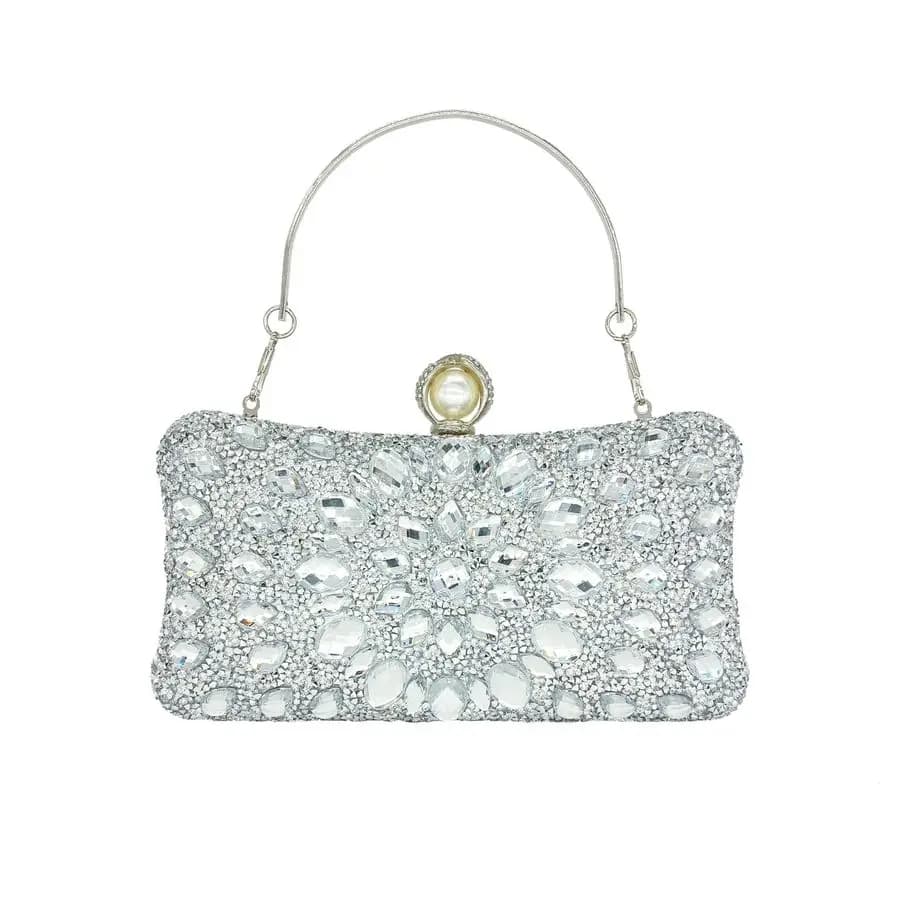 Pochette da donna da sera, matrimonio, formale, rotonda, con chiusura a perla, borsa con diamanti in cristallo