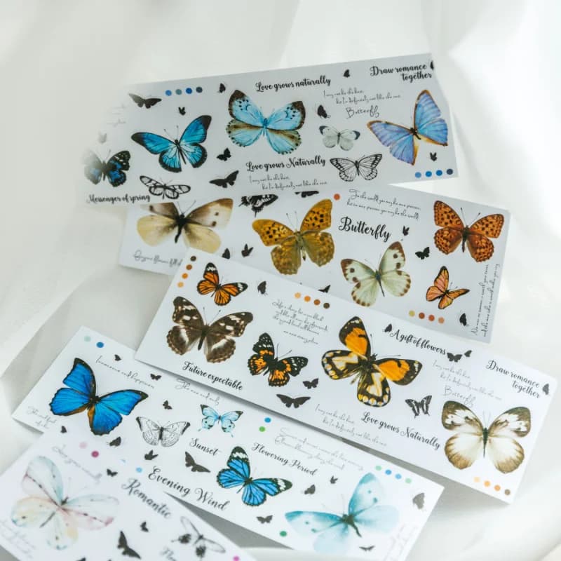 1pack/51pcs Butterfly Sticker Set, Vivid Floral Butterfly Motifs & High AdhesionDIY Handmade Album Scrapbooking Decorative Paper