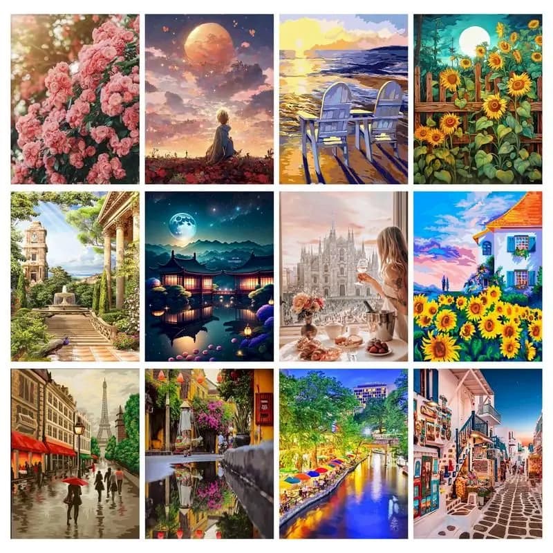 SDOYUNO Acrylic Paint By Numbers Landscape Frame Handpainted Pictures By Numbers On Canvas DIY Home Decoration DIY Gift