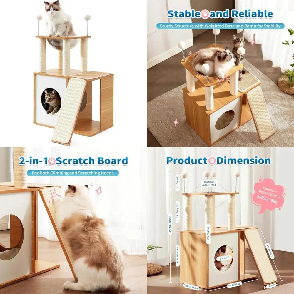 Torre moderna per gatti da interni per gatti e gattini di grandi dimensioni, mobili da arrampicata in legno per carichi pesanti