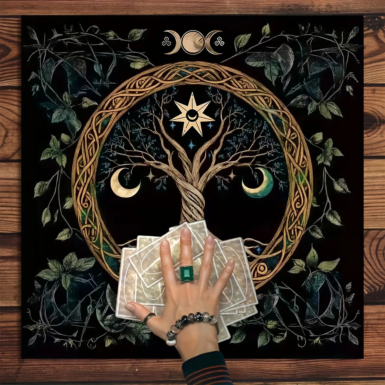 Runner da tavolo dei tarocchi dell'albero della vita - Panno da altare in poliestere per streghe, astrologia e predizione del futuro | Tappetino per carte Oracle Magic Art
