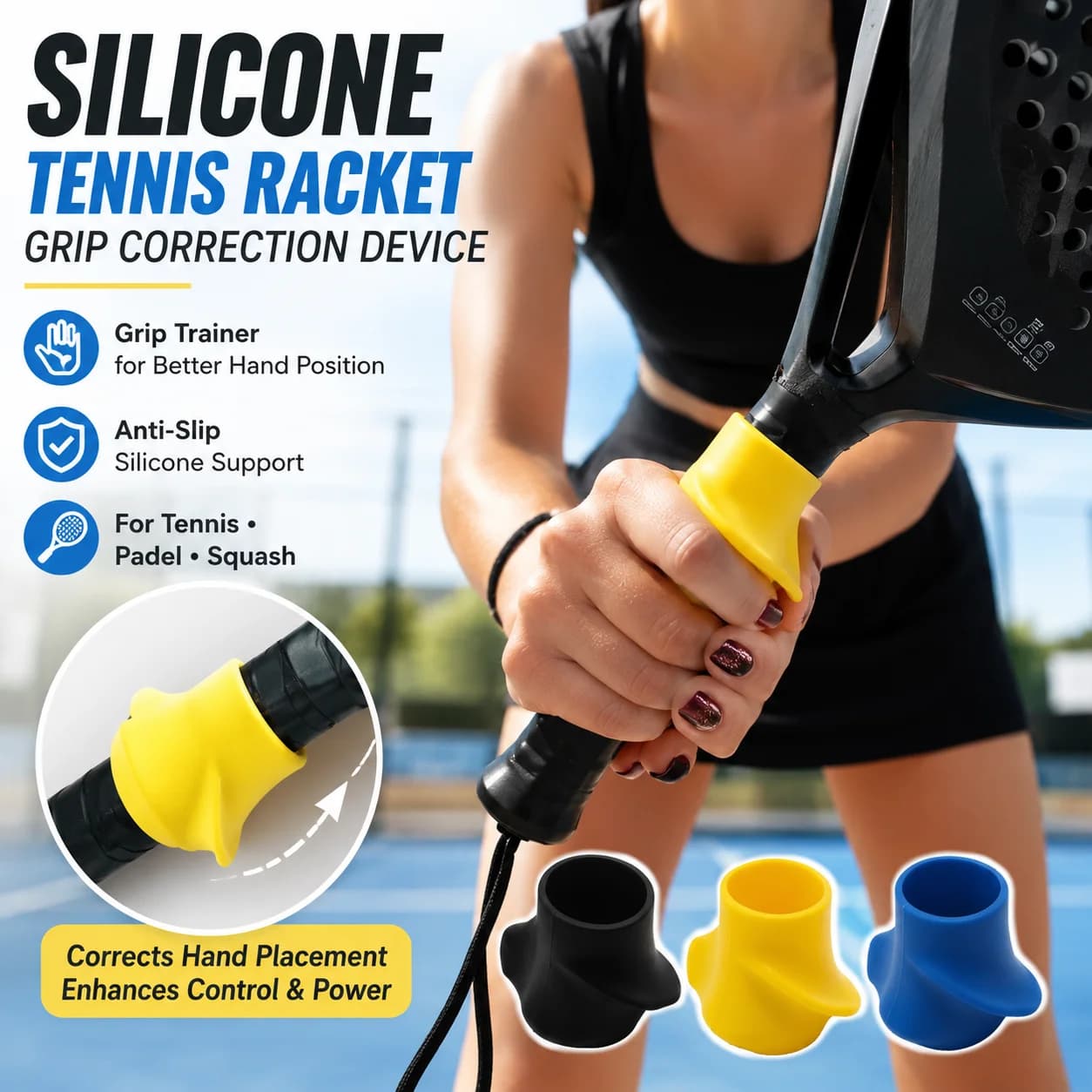 Correttore per Impugnatura Racchetta in Silicone, Allenatore per Grip da Tennis, Supporto Antiscivolo per Padel e Squash